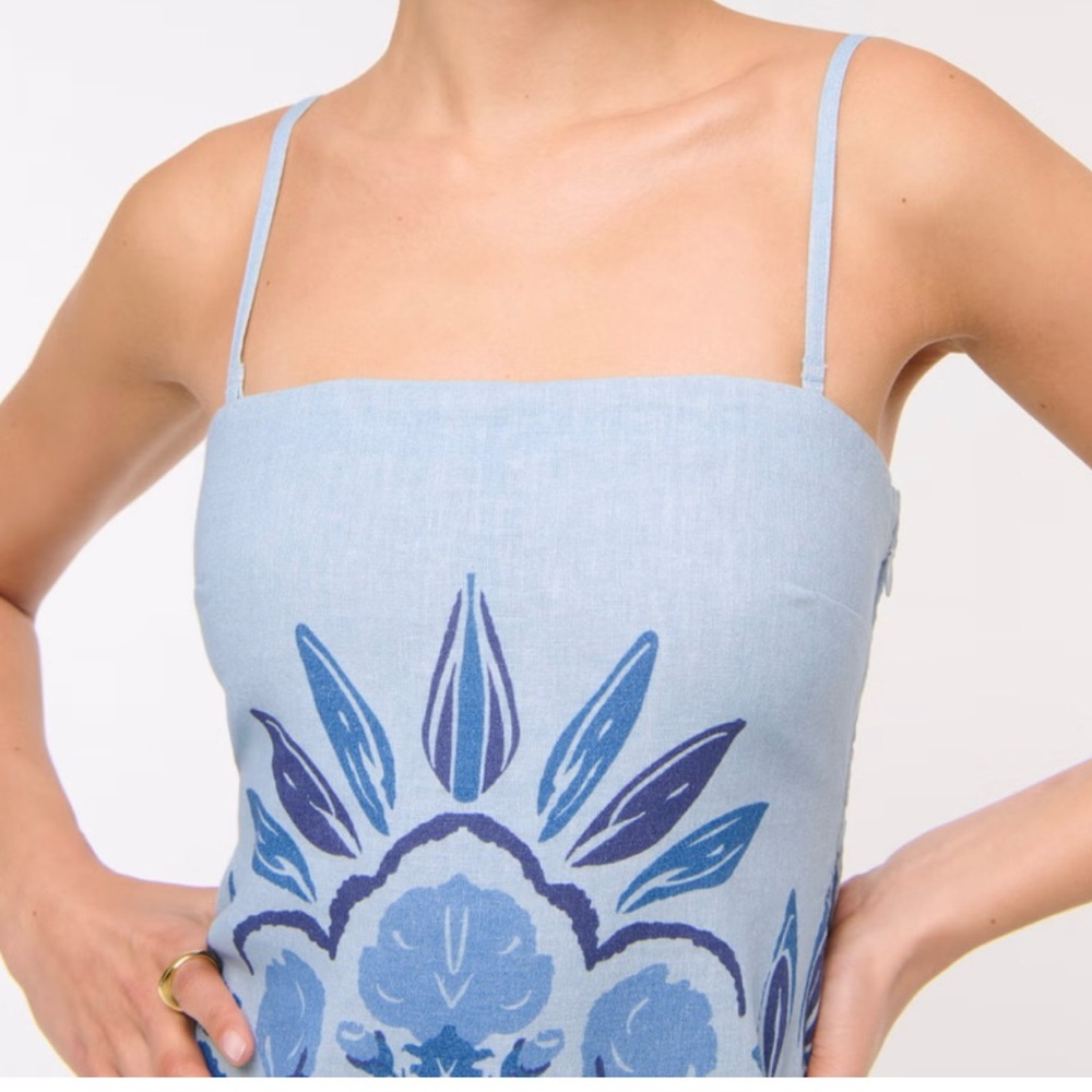 NWT Abercrombie & Fitch Scarlett Linen Blend Dress Blue Floral Pattern SP - Picture 2 of 12